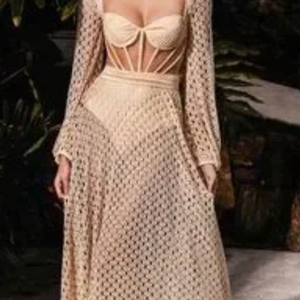 Elegant Cream Lace Swim Dress